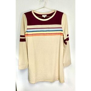 NWT Umgee Womens Ivory Multi Stripes Long Sleeve T-Shirt Dress‎ Size Medium